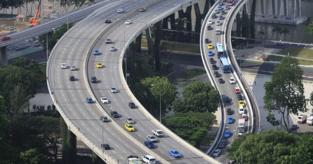 Busy highway with cars driving